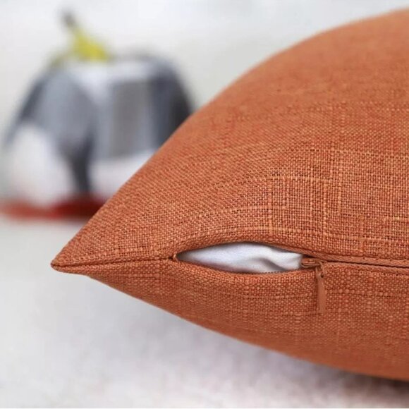 4th Emotion Throw Pillow Covers Fall Cotton Linen Sofa 2 Pcs Orange 12x20 inch - Picture 8 of 9